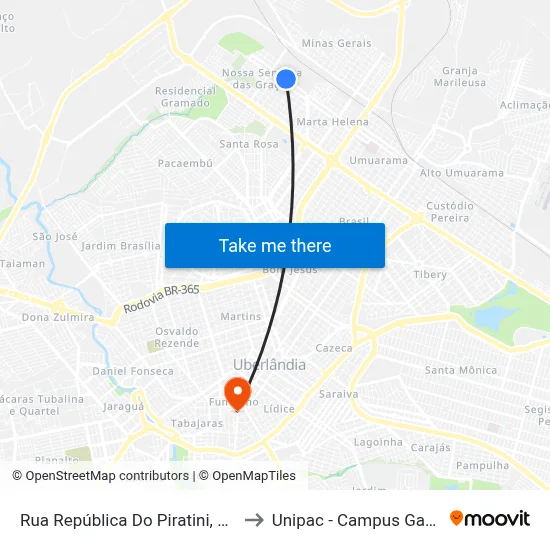 Rua República Do Piratini, 803 to Unipac - Campus Gama map
