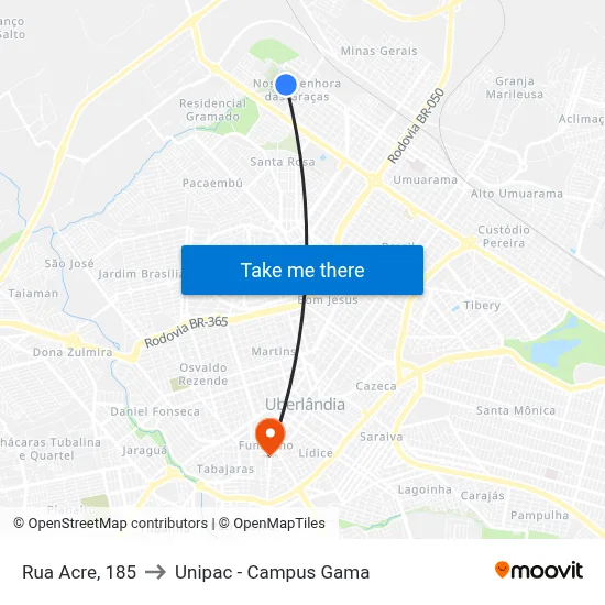 Rua Acre, 185 to Unipac - Campus Gama map