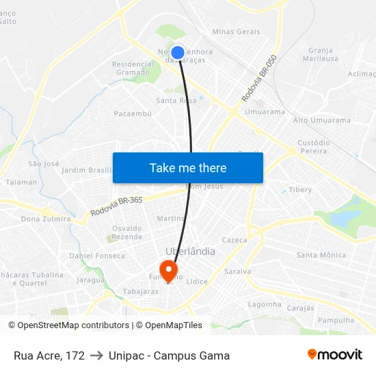 Rua Acre, 172 to Unipac - Campus Gama map