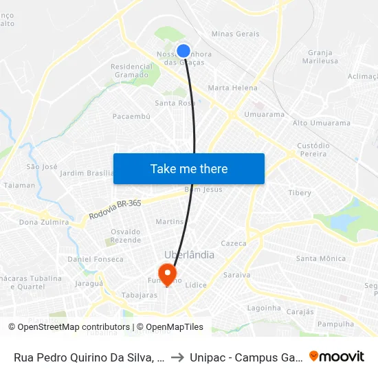 Rua Pedro Quirino Da Silva, 520 to Unipac - Campus Gama map