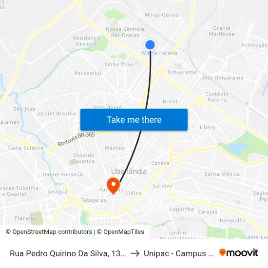 Rua Pedro Quirino Da Silva, 1313-1411 to Unipac - Campus Gama map