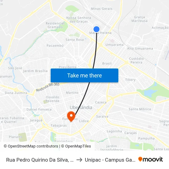 Rua Pedro Quirino Da Silva, 216 to Unipac - Campus Gama map