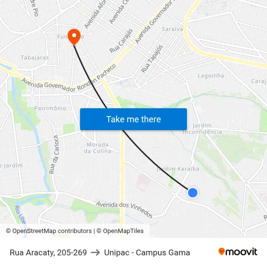 Rua Aracaty, 205-269 to Unipac - Campus Gama map