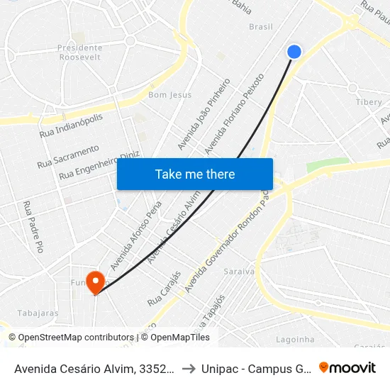 Avenida Cesário Alvim, 3352-3440 to Unipac - Campus Gama map
