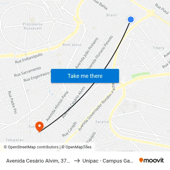 Avenida Cesário Alvim, 3772 to Unipac - Campus Gama map