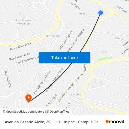 Avenida Cesário Alvim, 3970 to Unipac - Campus Gama map