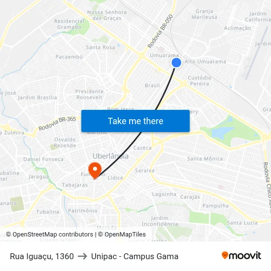 Rua Iguaçu, 1360 to Unipac - Campus Gama map