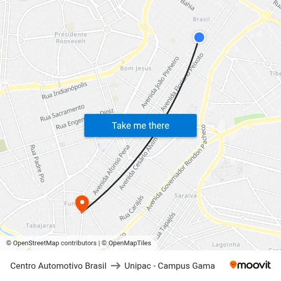 Centro Automotivo Brasil to Unipac - Campus Gama map