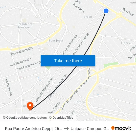 Rua Padre Américo Ceppi, 262-380 to Unipac - Campus Gama map