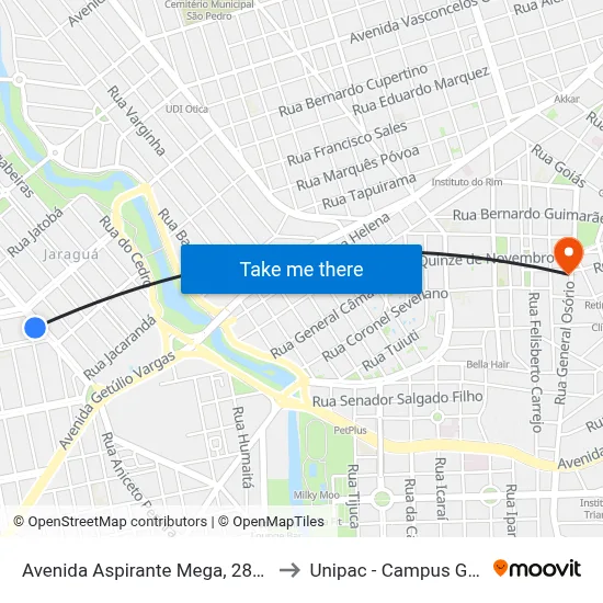 Avenida Aspirante Mega, 285-409 to Unipac - Campus Gama map
