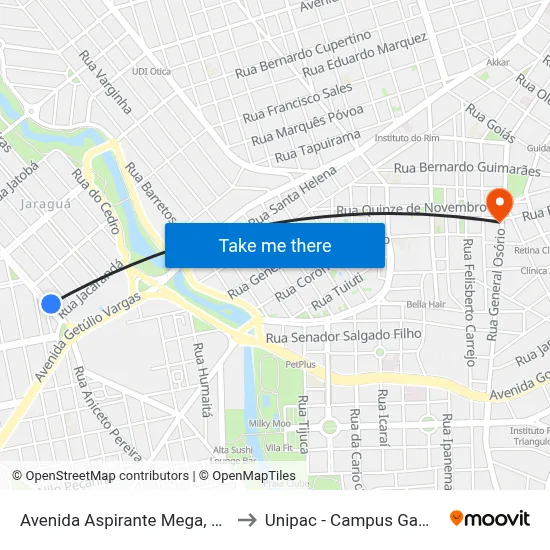 Avenida Aspirante Mega, 88 to Unipac - Campus Gama map