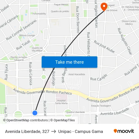Avenida Liberdade, 327 to Unipac - Campus Gama map