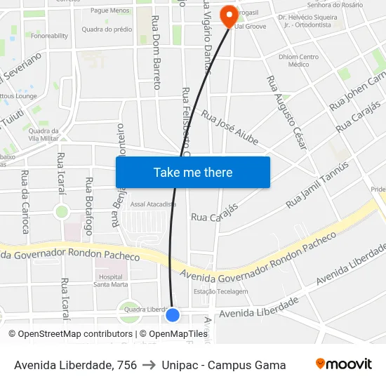 Avenida Liberdade, 756 to Unipac - Campus Gama map