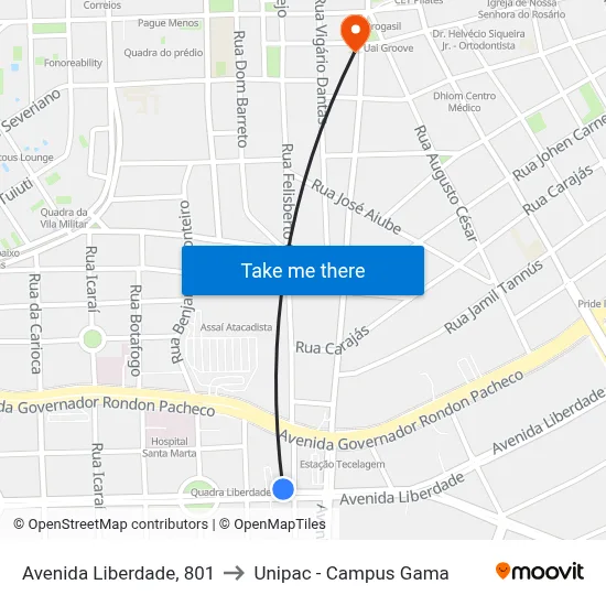 Avenida Liberdade, 801 to Unipac - Campus Gama map