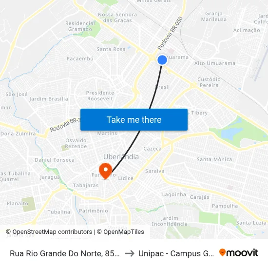 Rua Rio Grande Do Norte, 855-965 to Unipac - Campus Gama map