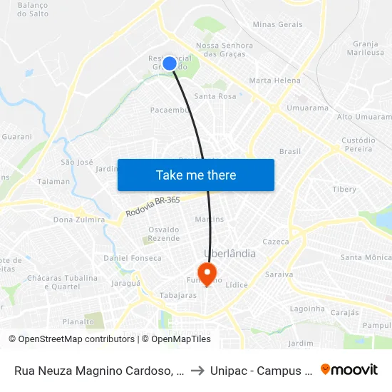 Rua Neuza Magnino Cardoso, 488-548 to Unipac - Campus Gama map