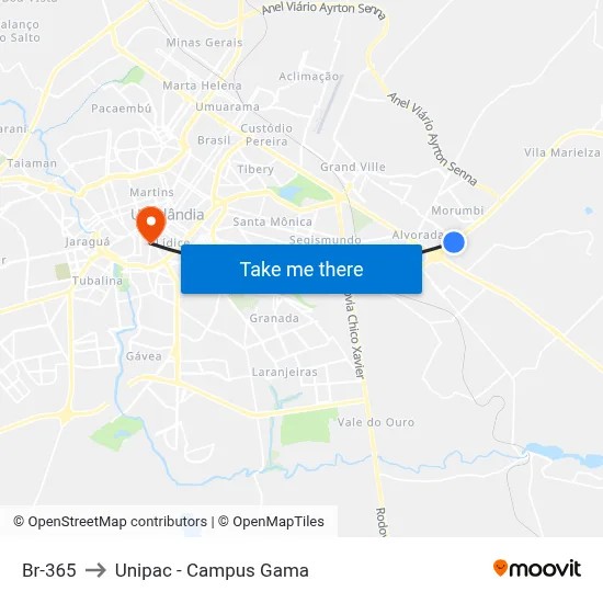 Br-365 to Unipac - Campus Gama map