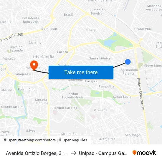 Avenida Ortízio Borges, 3164 to Unipac - Campus Gama map