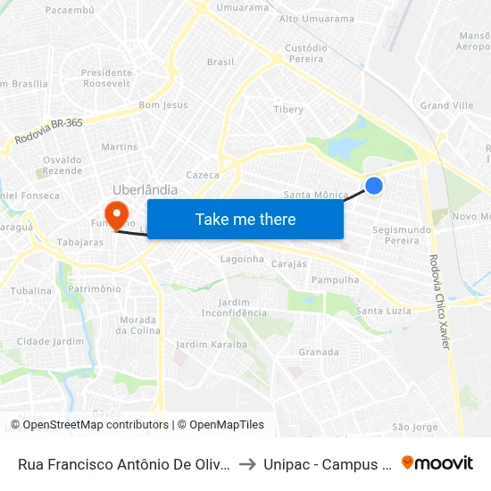 Rua Francisco Antônio De Oliveira, 232 to Unipac - Campus Gama map