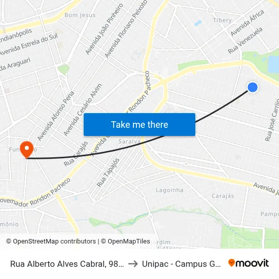 Rua Alberto Alves Cabral, 98-320 to Unipac - Campus Gama map