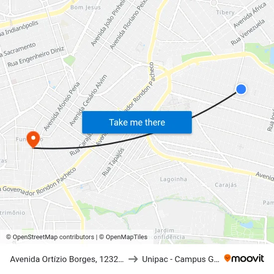Avenida Ortízio Borges, 1232-1256 to Unipac - Campus Gama map