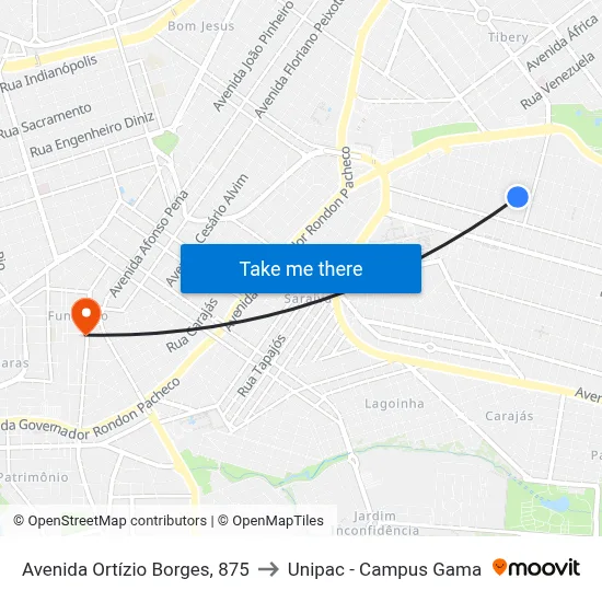 Avenida Ortízio Borges, 875 to Unipac - Campus Gama map
