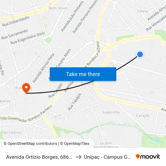 Avenida Ortízio Borges, 686-756 to Unipac - Campus Gama map