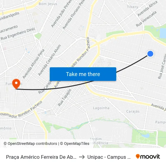 Praça Américo Ferreira De Abreu, 13 to Unipac - Campus Gama map