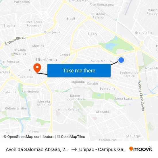 Avenida Salomão Abraão, 2420 to Unipac - Campus Gama map