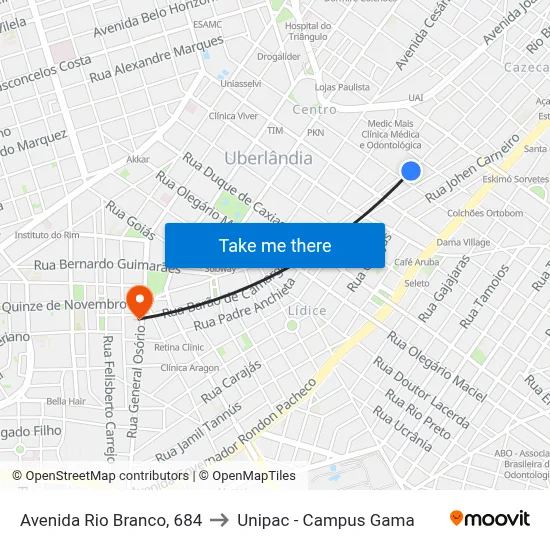 Avenida Rio Branco, 684 to Unipac - Campus Gama map