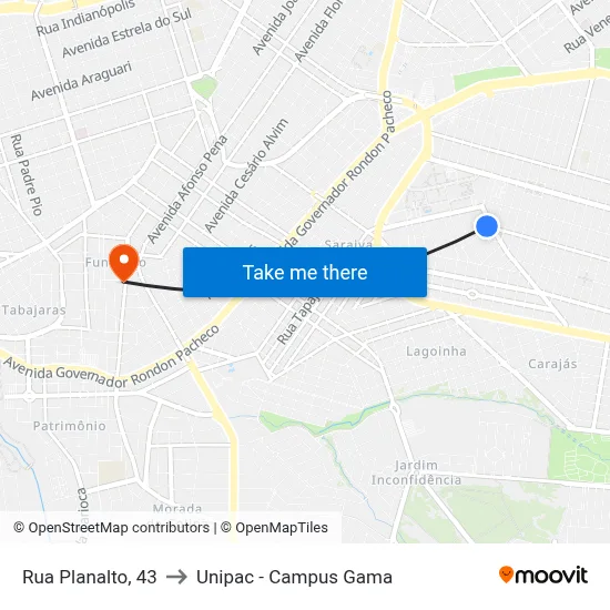 Rua Planalto, 43 to Unipac - Campus Gama map