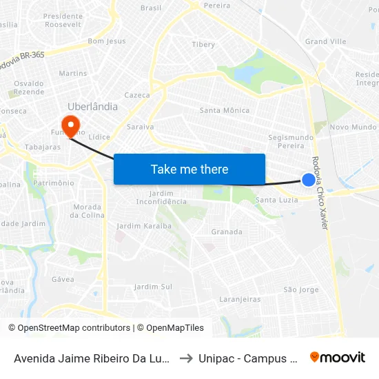 Avenida Jaime Ribeiro Da Luz, 2708 to Unipac - Campus Gama map