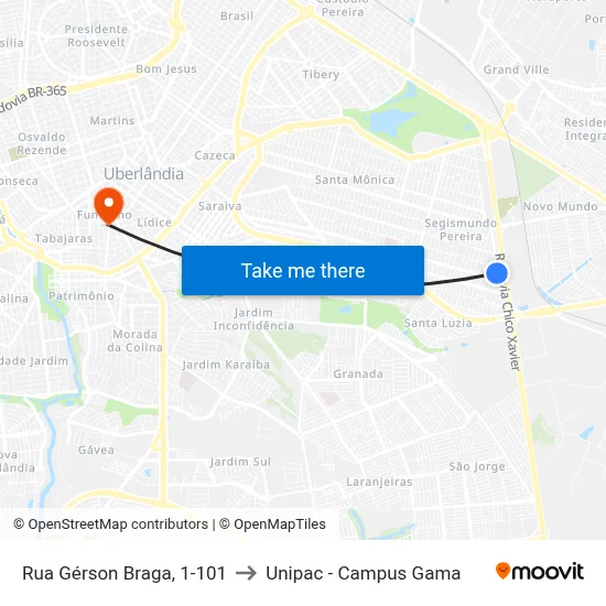 Rua Gérson Braga, 1-101 to Unipac - Campus Gama map