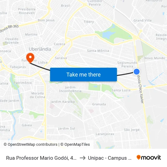 Rua Professor Mario Godói, 462-552 to Unipac - Campus Gama map