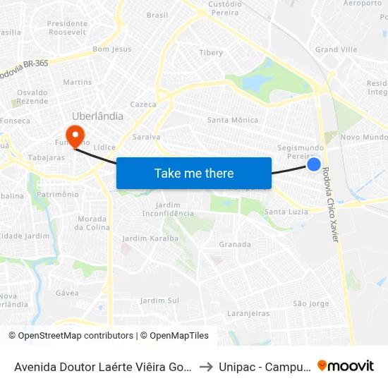 Avenida Doutor Laérte Viêira Gonçalves, 3195 to Unipac - Campus Gama map