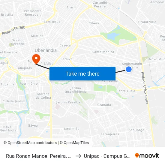 Rua Ronan Manoel Pereira, 1604 to Unipac - Campus Gama map