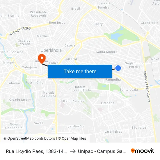 Rua Licydio Paes, 1383-1419 to Unipac - Campus Gama map