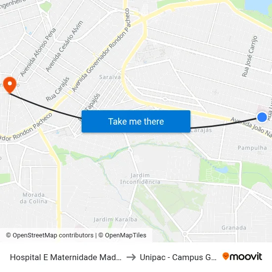 Hospital E Maternidade Madrecor to Unipac - Campus Gama map