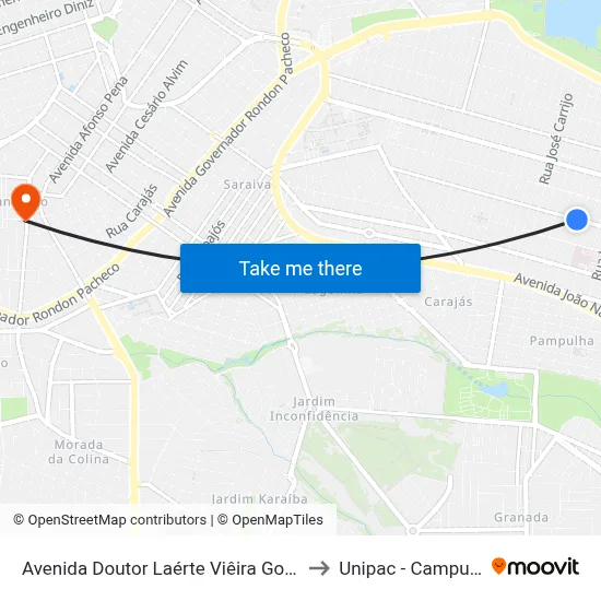 Avenida Doutor Laérte Viêira Gonçalves, 1610 to Unipac - Campus Gama map