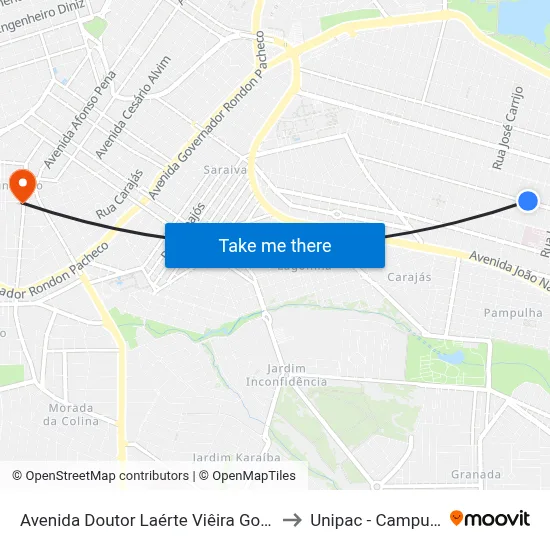 Avenida Doutor Laérte Viêira Gonçalves, 1597 to Unipac - Campus Gama map