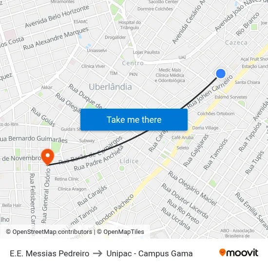 E.E. Messias Pedreiro to Unipac - Campus Gama map
