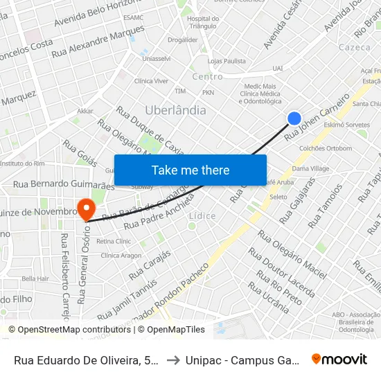 Rua Eduardo De Oliveira, 577 to Unipac - Campus Gama map