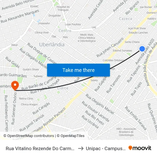 Rua Vitalino Rezende Do Carmo, 233-311 to Unipac - Campus Gama map