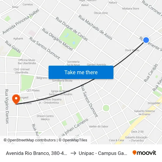 Avenida Rio Branco, 380-428 to Unipac - Campus Gama map