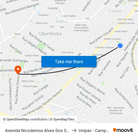 Avenida Nicodemos Alves Dos Santos, 222-256 to Unipac - Campus Gama map
