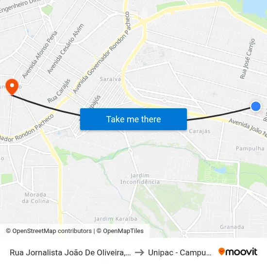 Rua Jornalista João De Oliveira, 1228-1418 to Unipac - Campus Gama map