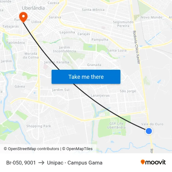 Br-050, 9001 to Unipac - Campus Gama map