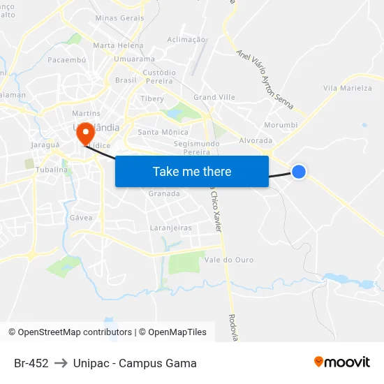 Br-452 to Unipac - Campus Gama map