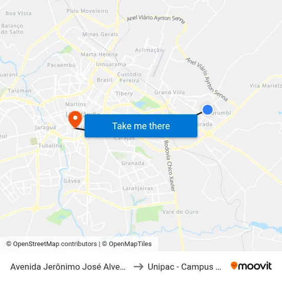 Avenida Jerônimo José Alves, 2066 to Unipac - Campus Gama map