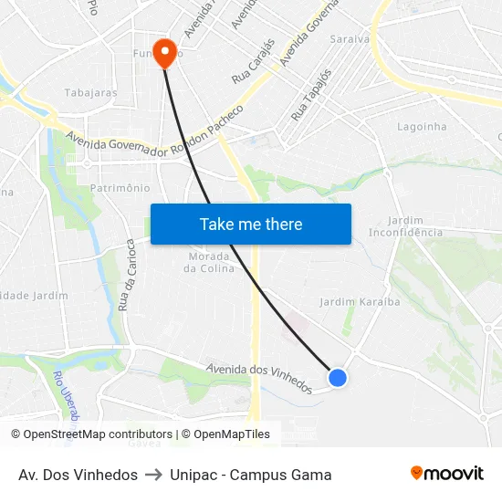 Av. Dos Vinhedos to Unipac - Campus Gama map